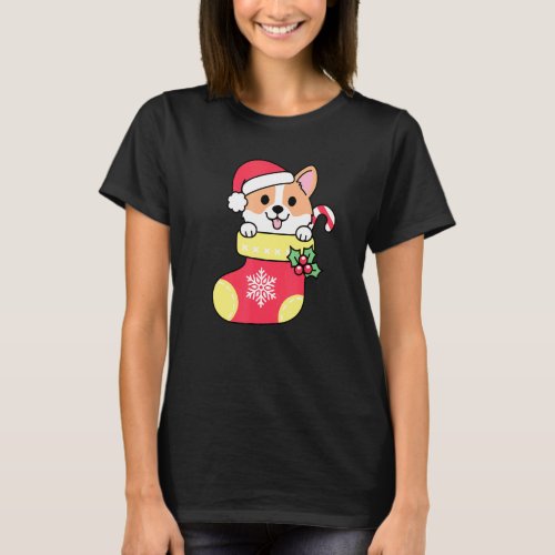 Cute Corgi In Sock Christmas Corgi T-Shirt
