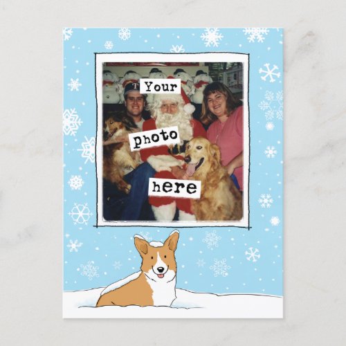 Cute Corgi in the Snow Xmas Holiday Photo Template