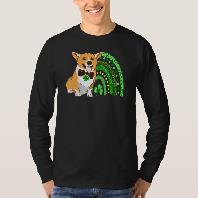 Cute Corgi Leprechaun Rainbow Shamrock St Patrick  T-Shirt (Front)