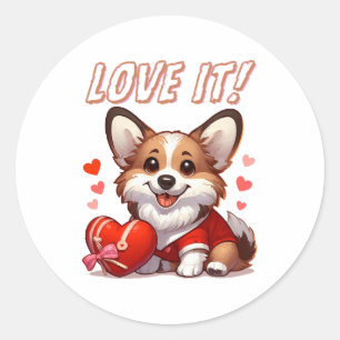 Cute Corgi Love Classic Round Sticker
