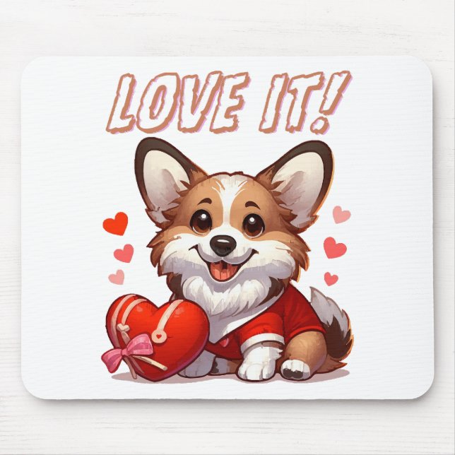 Cute Corgi Love Mouse Pad (Front)