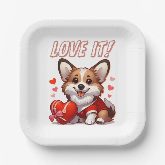 Cute Corgi Love Paper Plates (Front)