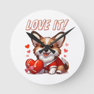 Cute Corgi Love Round Clock
