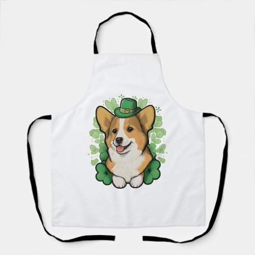 Cute Corgi Lover Shamrock Happy St Patricks Day Apron