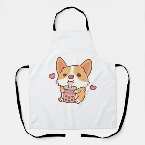 Cute Corgi Loves Drinking Bubble Tea Apron