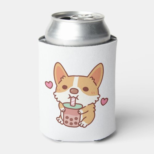 Cute Corgi Loves Drinking Bubble Tea Can Cooler