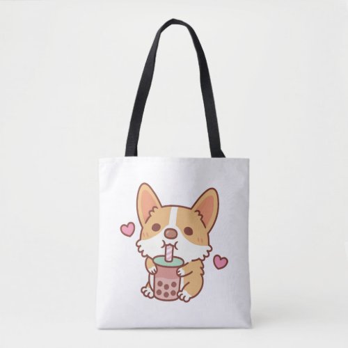 Cute Corgi Loves Drinking Bubble Tea Tote Bag