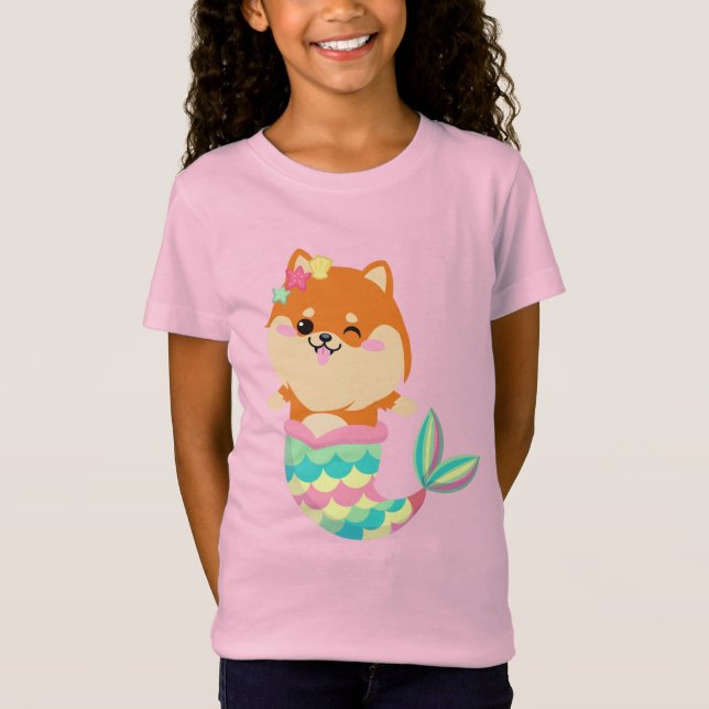 Cute Corgi Mermaid Puppy Dog Kids Girl T-Shirt (Front)