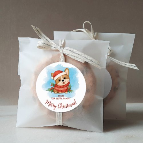 Cute Corgi Merry Christmas Classic Round Sticker