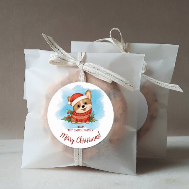 Cute Corgi Merry Christmas Classic Round Sticker (Creator Uploaded)