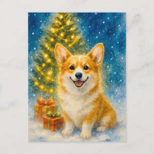 Cute Corgi Merry Happy Christmas Tree Postcard 