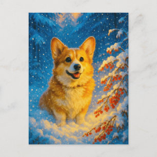 Cute Corgi Merry Happy Christmas Tree Postcard 