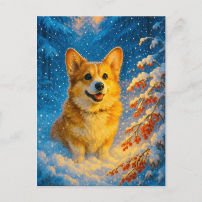 Cute Corgi Merry Happy Christmas Tree Postcard  (Front)