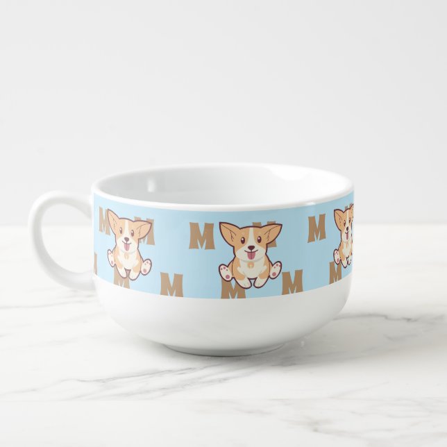 Cute Corgi Modern Unique Monogram Soup Mug (Right)