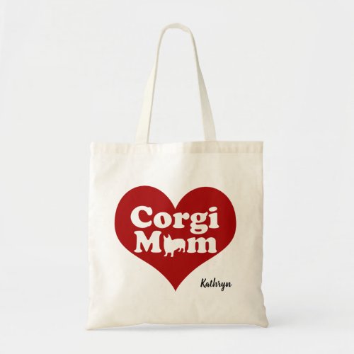 Cute Corgi Mom Heart Personalized Tote Bag