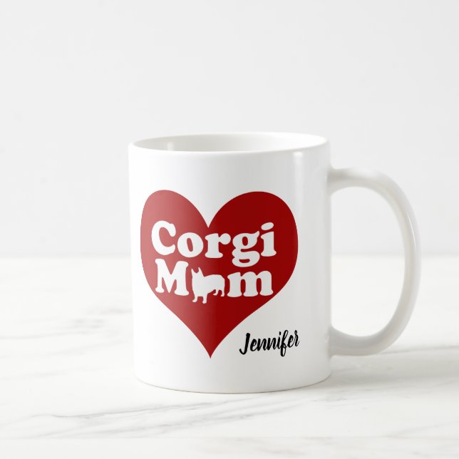 Cute Corgi Mom Red Heart Coffee Mug (Right)