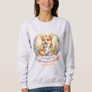 Cute Corgi Nurse Watercolor Caffeine Courage Sweatshirt