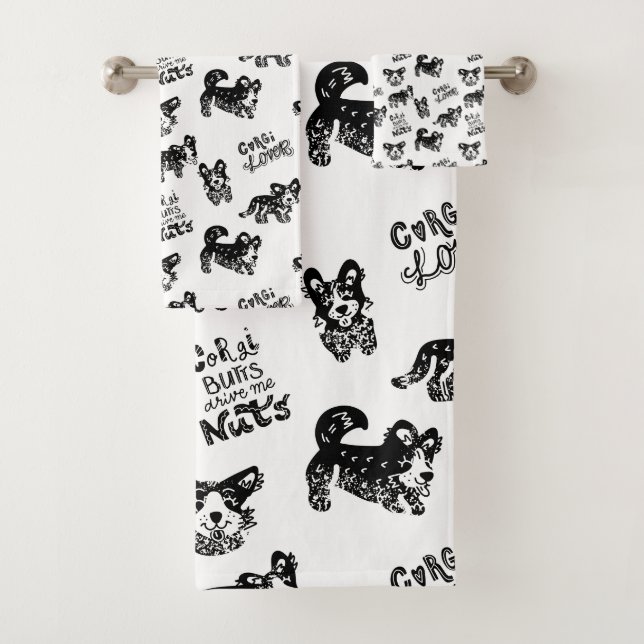 Cute Corgi Pattern Bath Towel Set (Insitu)