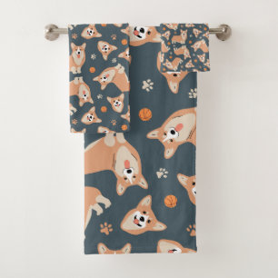 Cute Corgi Pattern Bath Towel Set