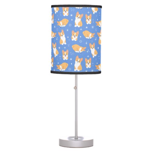 Cute Corgi Pattern Blue Table Lamp
