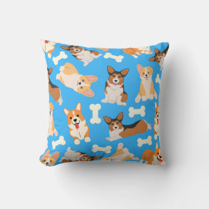 Cute Corgi Pattern Blue Throw Pillow