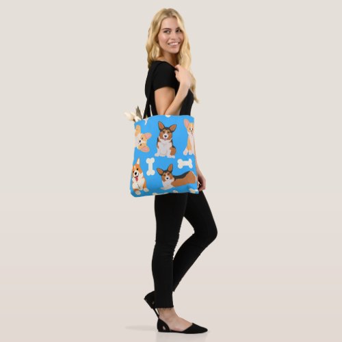 Cute Corgi Pattern Blue Tote Bag