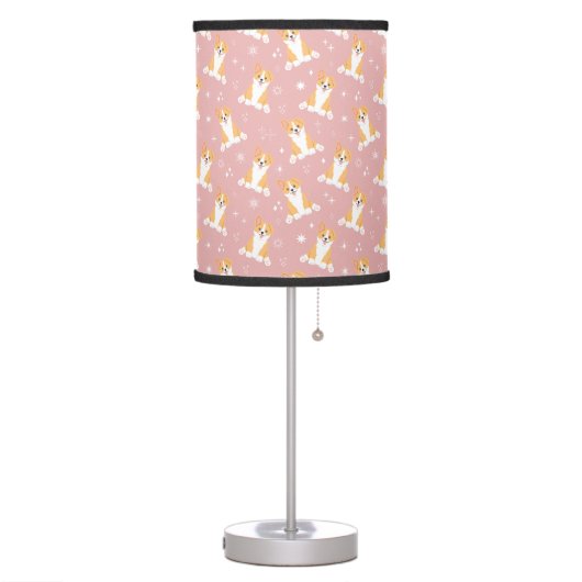 Cute Corgi Pattern Pink Table Lamp (Left)