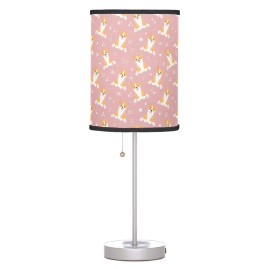 Cute Corgi Pattern Pink Table Lamp (Right)
