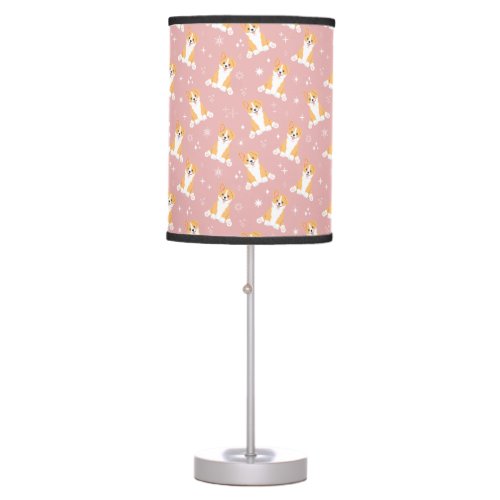 Cute Corgi Pattern Pink Table Lamp