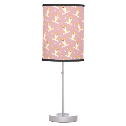 Cute Corgi Pattern Pink Table Lamp (Front)