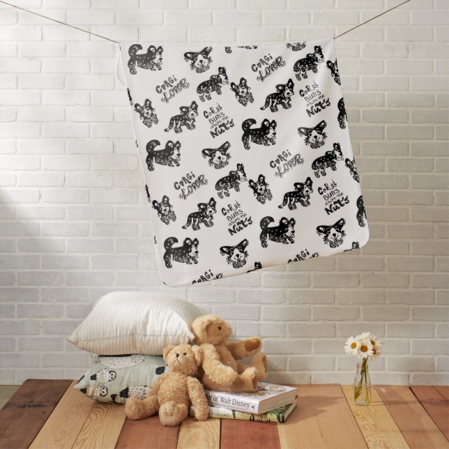 Cute Corgi Pattern Throw Pillow Baby Blanket (In Situ)