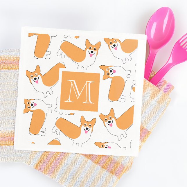 Cute Corgi Pattern with Custom Monogram Napkins (Creator Uploaded)