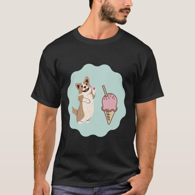 Cute Corgi Pattern With Ice Cream T-Shirt (Front)