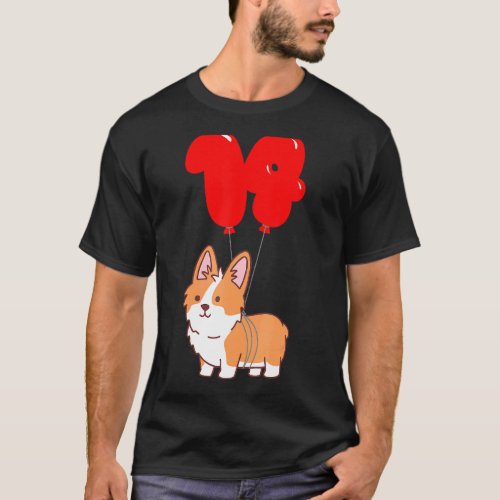 Cute Corgi Pembroke 14th Birthday Kids Balloon P T-Shirt