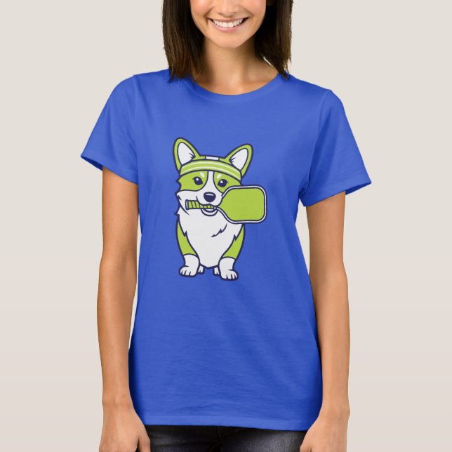 Cute Corgi Pickleball Player Illustration-- Funny  T-Shirt (Front)