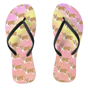 Cute Corgi pink orange Flip Flops