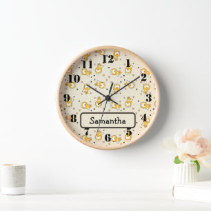 Cute corgi pink pattern clock