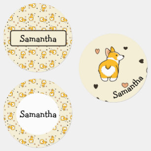 Cute corgi pink pattern kids' labels