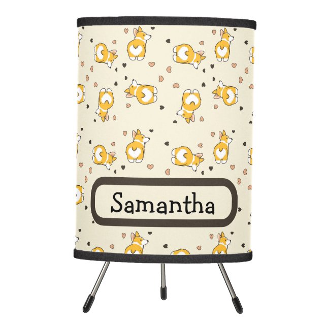 Cute corgi pink pattern tripod lamp (Front)