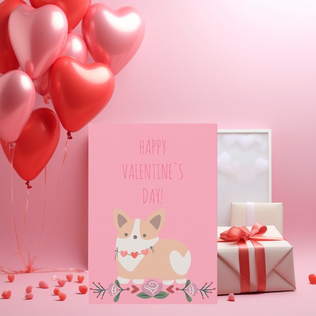 Cute Corgi Pink Valentines Holiday Card (Cute Corgi Pink Valentines Holiday Card)