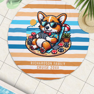 Cute Corgi Playing Poker Family Vacation Beach Towel