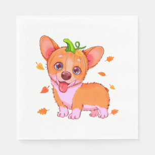 Cute Corgi Pumpkin Head Autumn Leaves Fall Napkins