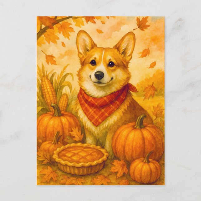 Cute Corgi Pumpkin Pie Happy Thanksgiving Postcard (Front)