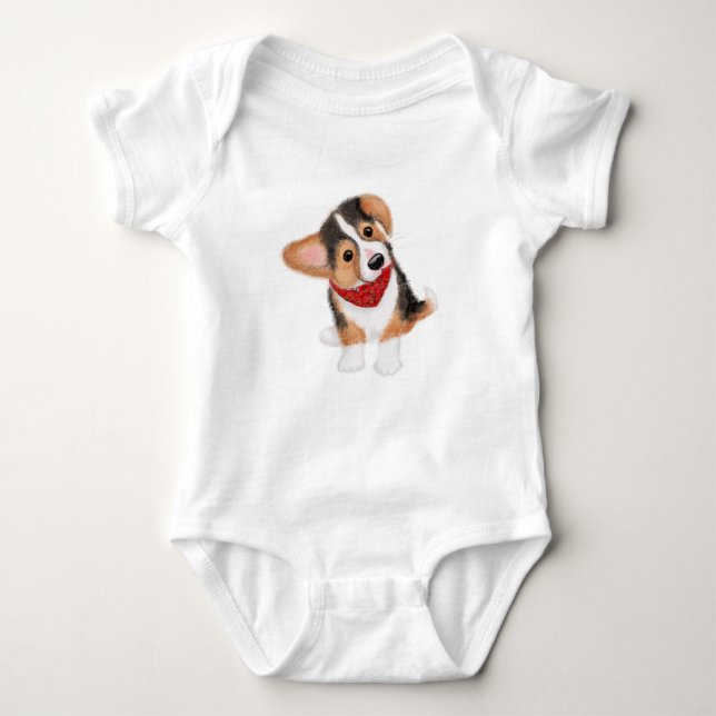 Cute corgi puppy baby bodysuit (Front)