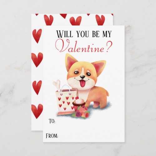 Cute Corgi Puppy Be My Valentine Valentines Card