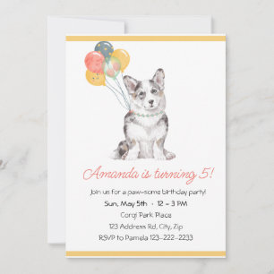 Cute Corgi Puppy Birthday Party Invitation