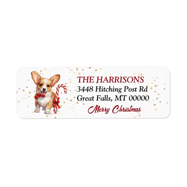 Cute Corgi Puppy Candy Cane Gifts Label (Front)