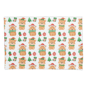 Cute Corgi Puppy Dog Elf Santa Festive Christmas Pillow Case