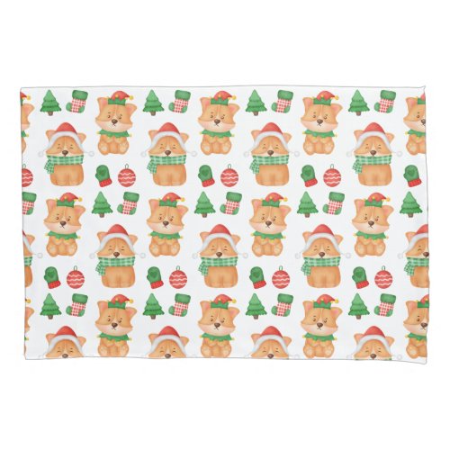 Cute Corgi Puppy Dog Elf Santa Festive Christmas  Pillow Case