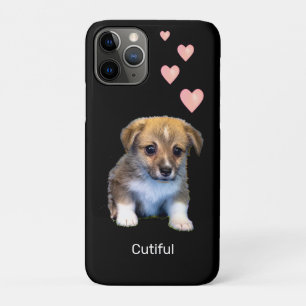 Cute Corgi Puppy Dog & Hearts on Black iPhone 11 Pro Case